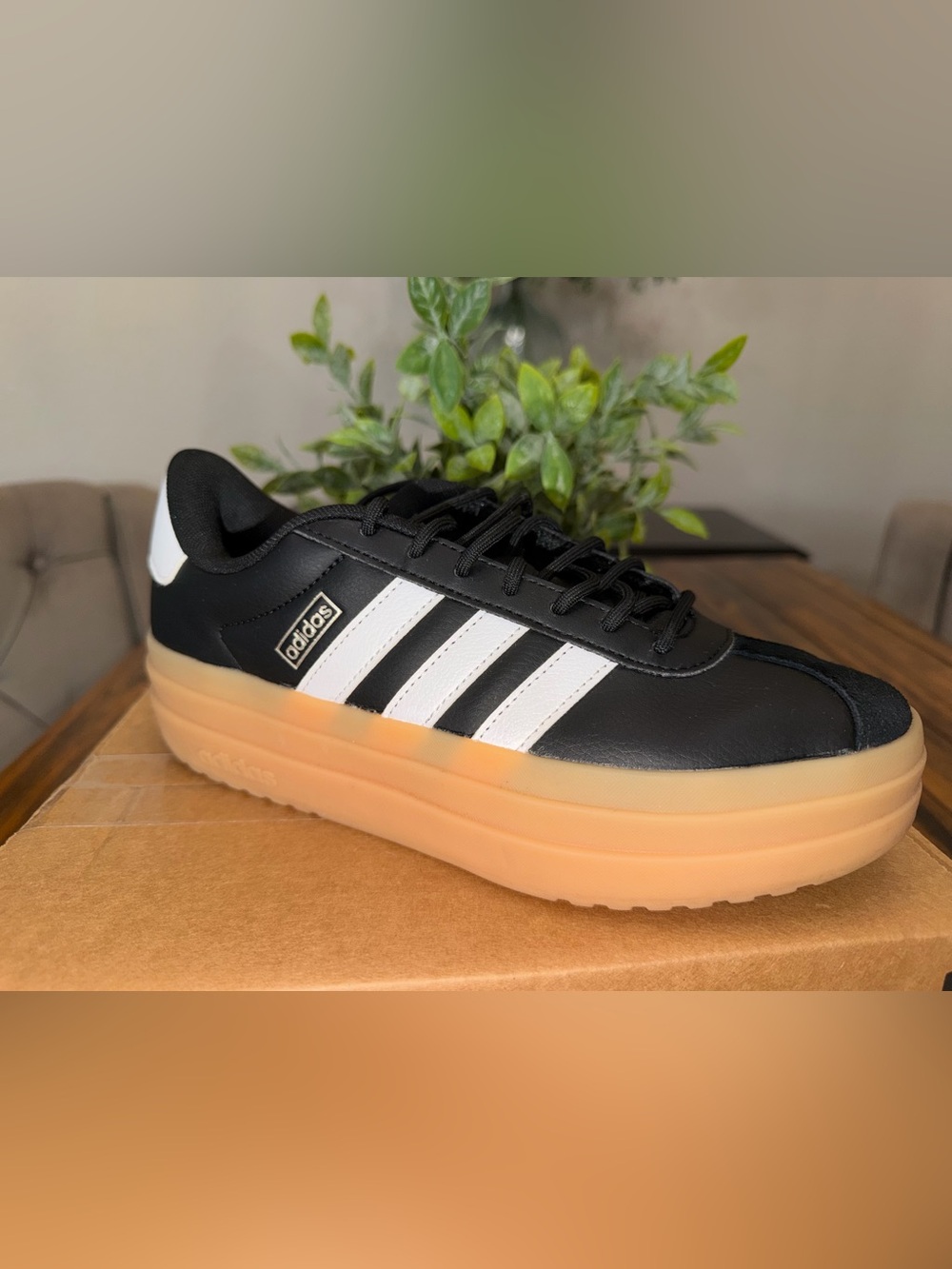 Adidas Black & White Classic Trainer with Platform Sole - Picture 6 of 10